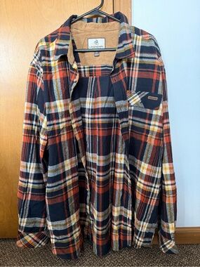 Legendary Whitetails Blue, Orange & Cream Plaid Flannel Shirt